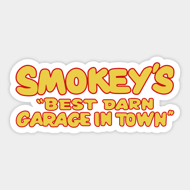 1997 - Smokey's Garage (Gold and Red on Black) Sticker by jepegdesign